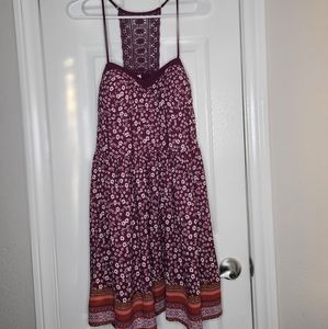 Maroon Floral Spaghetti Strap Dress